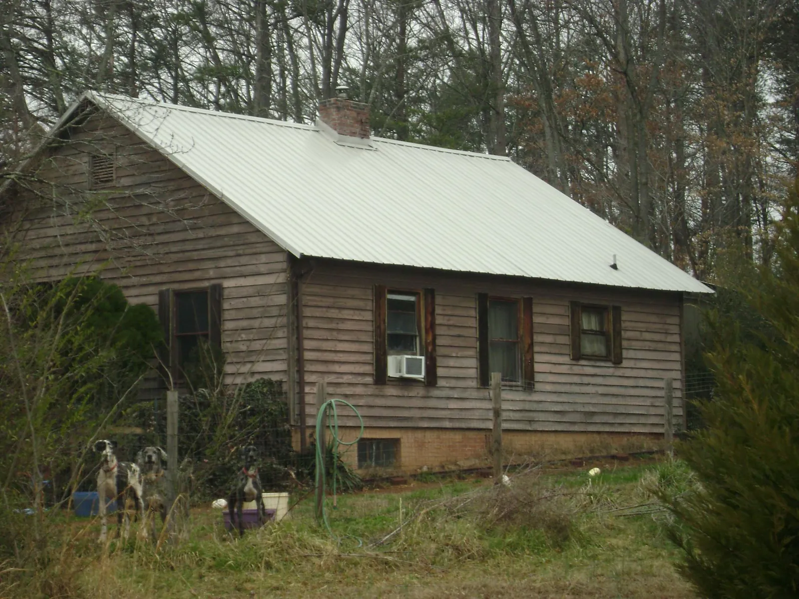 White metal roof on an old wood sided farmhouse, from a Metal Roof Installation job in Clawson